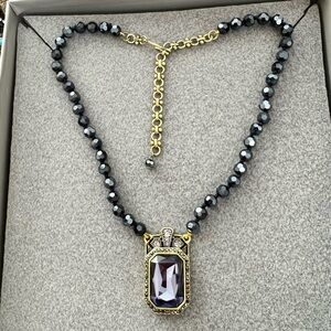 Stunning Heidi Daus Elegant Blue  Beaded Necklace with Purple Pendant